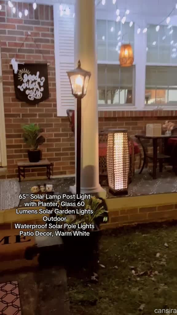 65" Solar Lamp Post Light with Planter, Glass60 Lumens Solar Garden Lights OutdoorWaterproof Solar Pole Lights Patio Decor,Warm White