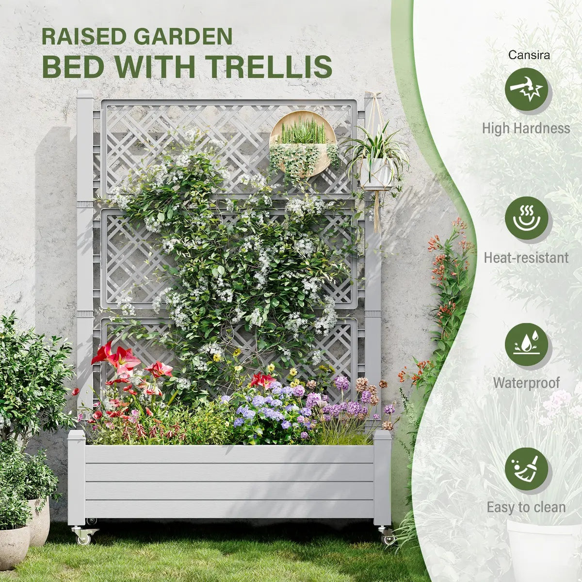 Rolling Garden Trellis Planter Box with Wheels