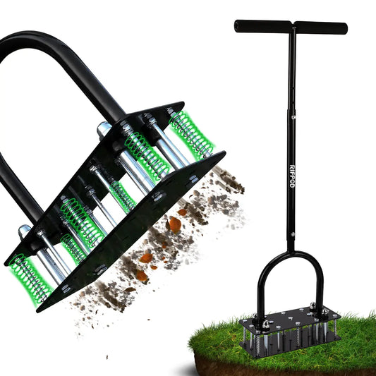 Heavy Duty Lawn Aerator, 15 Spike Manual Grass Aerator Tool