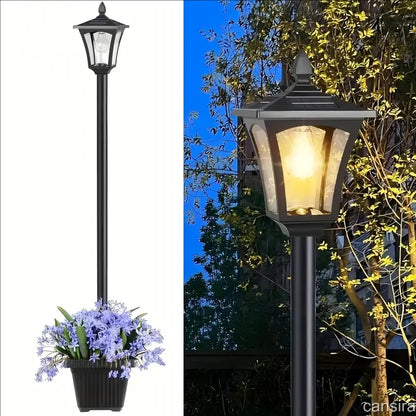 65" Solar Lamp Post Light with Planter, Glass60 Lumens Solar Garden Lights OutdoorWaterproof Solar Pole Lights Patio Decor,Warm White