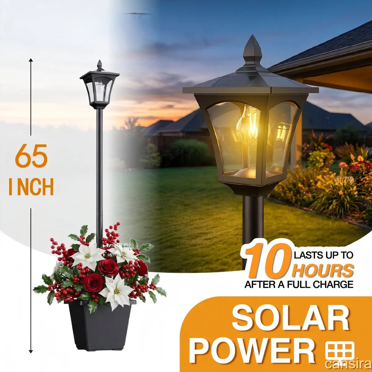 65" Solar Lamp Post Light with Planter, Glass60 Lumens Solar Garden Lights OutdoorWaterproof Solar Pole Lights Patio Decor,Warm White