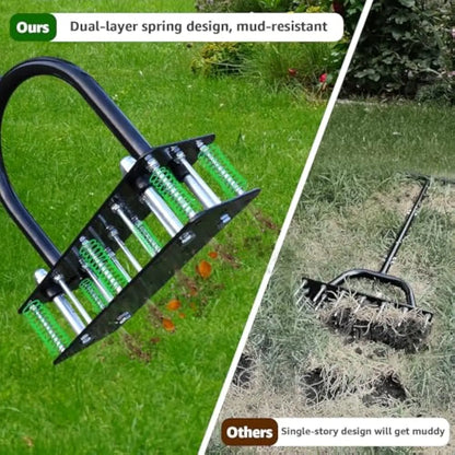 Heavy Duty Lawn Aerator, 15 Spike Manual Grass Aerator Tool