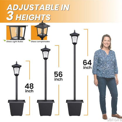 65" Solar Lamp Post Light with Planter, Glass60 Lumens Solar Garden Lights OutdoorWaterproof Solar Pole Lights Patio Decor,Warm White