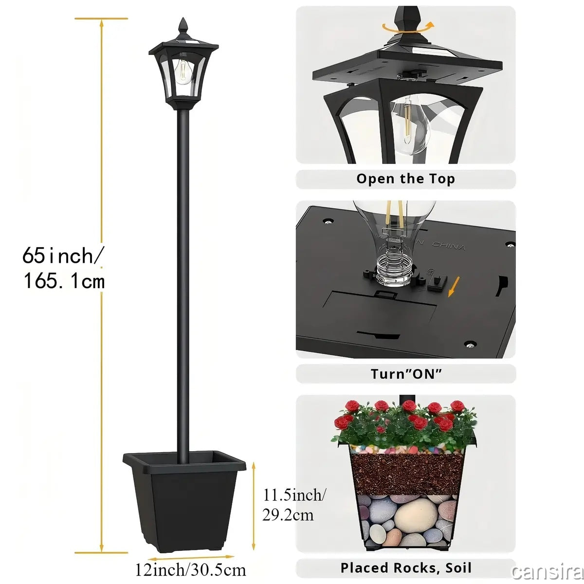 65" Solar Lamp Post Light with Planter, Glass60 Lumens Solar Garden Lights OutdoorWaterproof Solar Pole Lights Patio Decor,Warm White