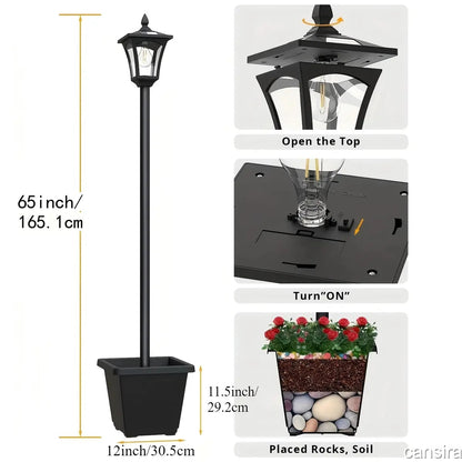 65" Solar Lamp Post Light with Planter, Glass60 Lumens Solar Garden Lights OutdoorWaterproof Solar Pole Lights Patio Decor,Warm White