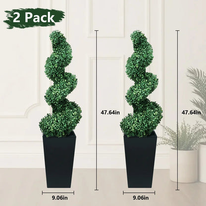 2 Pack Artificial Boxwood Spiral Plants, Black Pots for Porch & Garage (Mother's Day Gift)