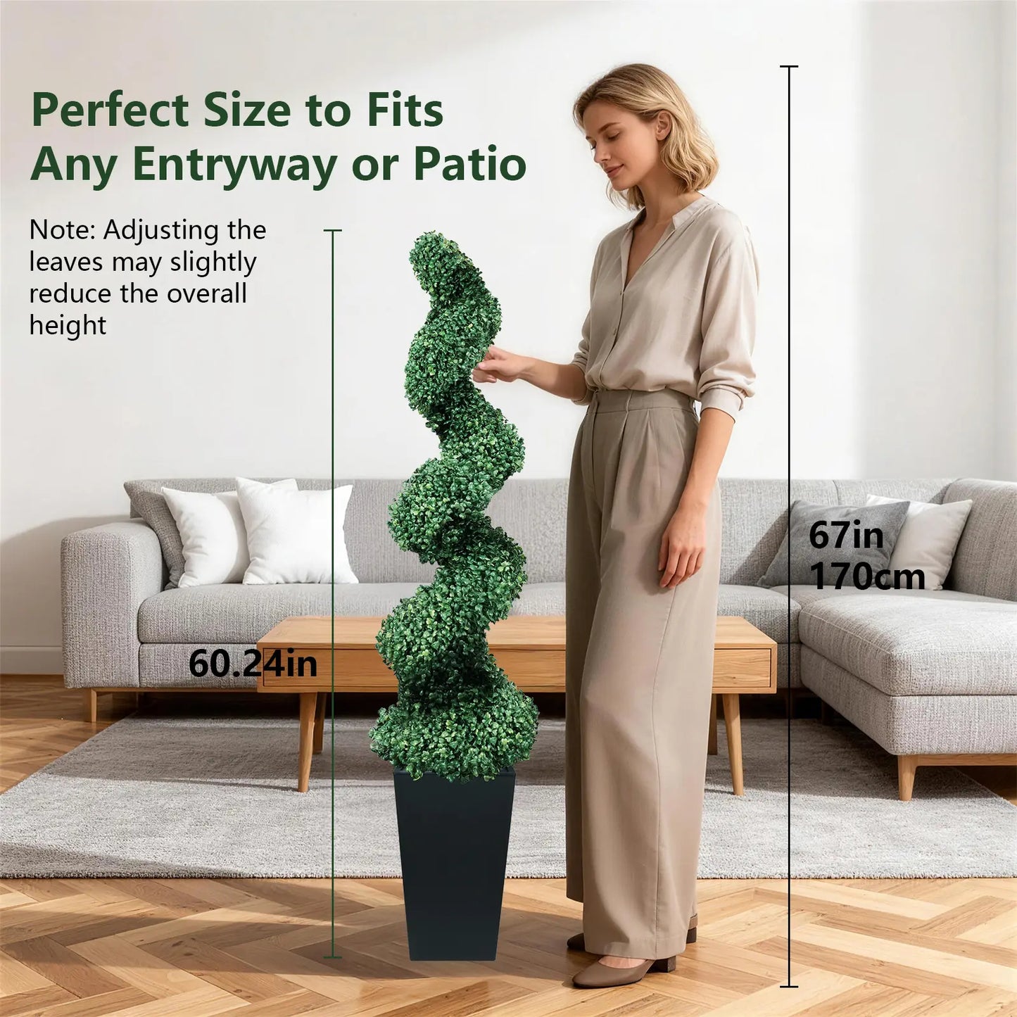 2 Pack Artificial Boxwood Spiral Plants, Black Pots for Porch & Garage (Mother's Day Gift)