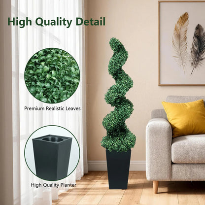 2 Pack Artificial Boxwood Spiral Plants, Black Pots for Porch & Garage (Mother's Day Gift)