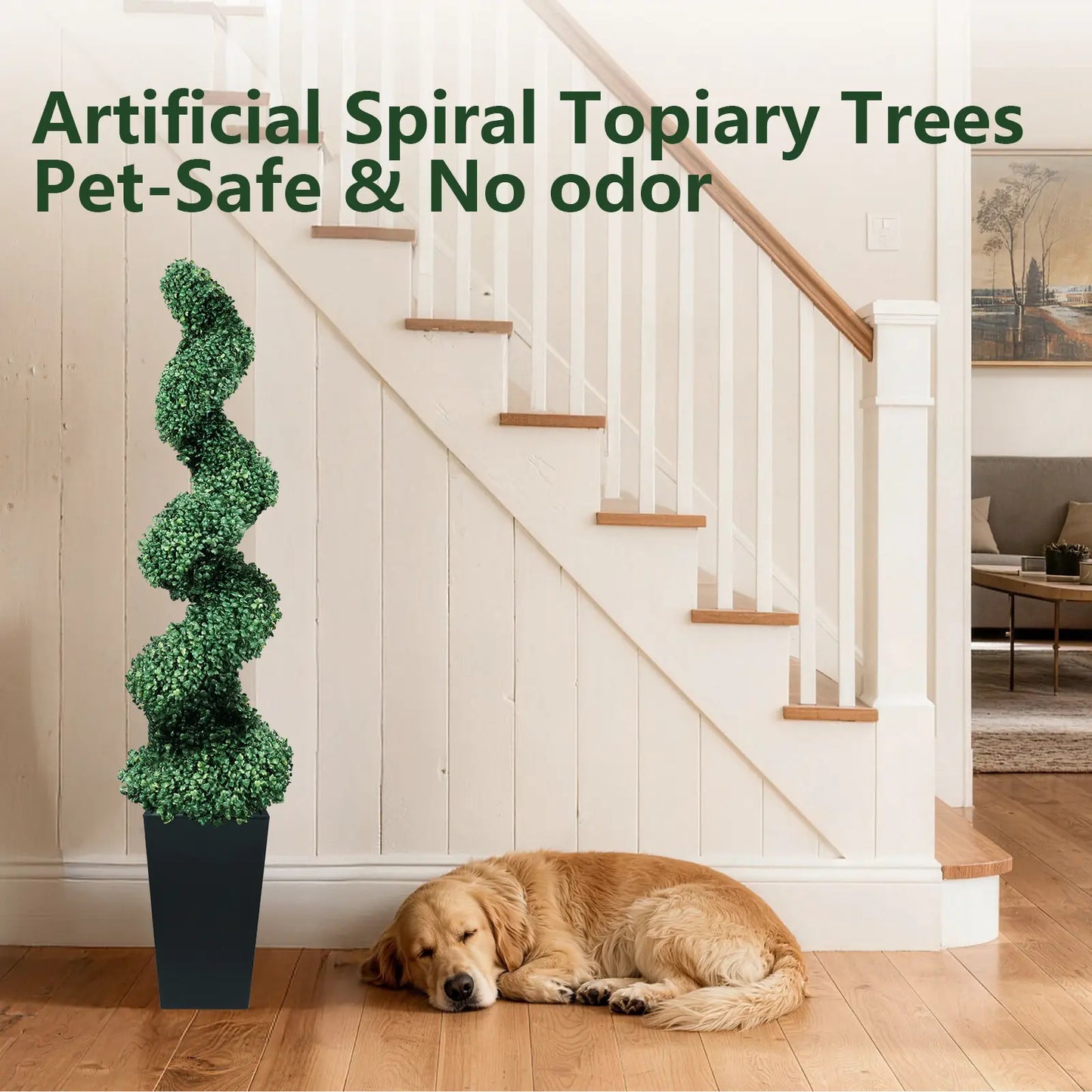 2 Pack Artificial Boxwood Spiral Plants, Black Pots for Porch & Garage (Mother's Day Gift)