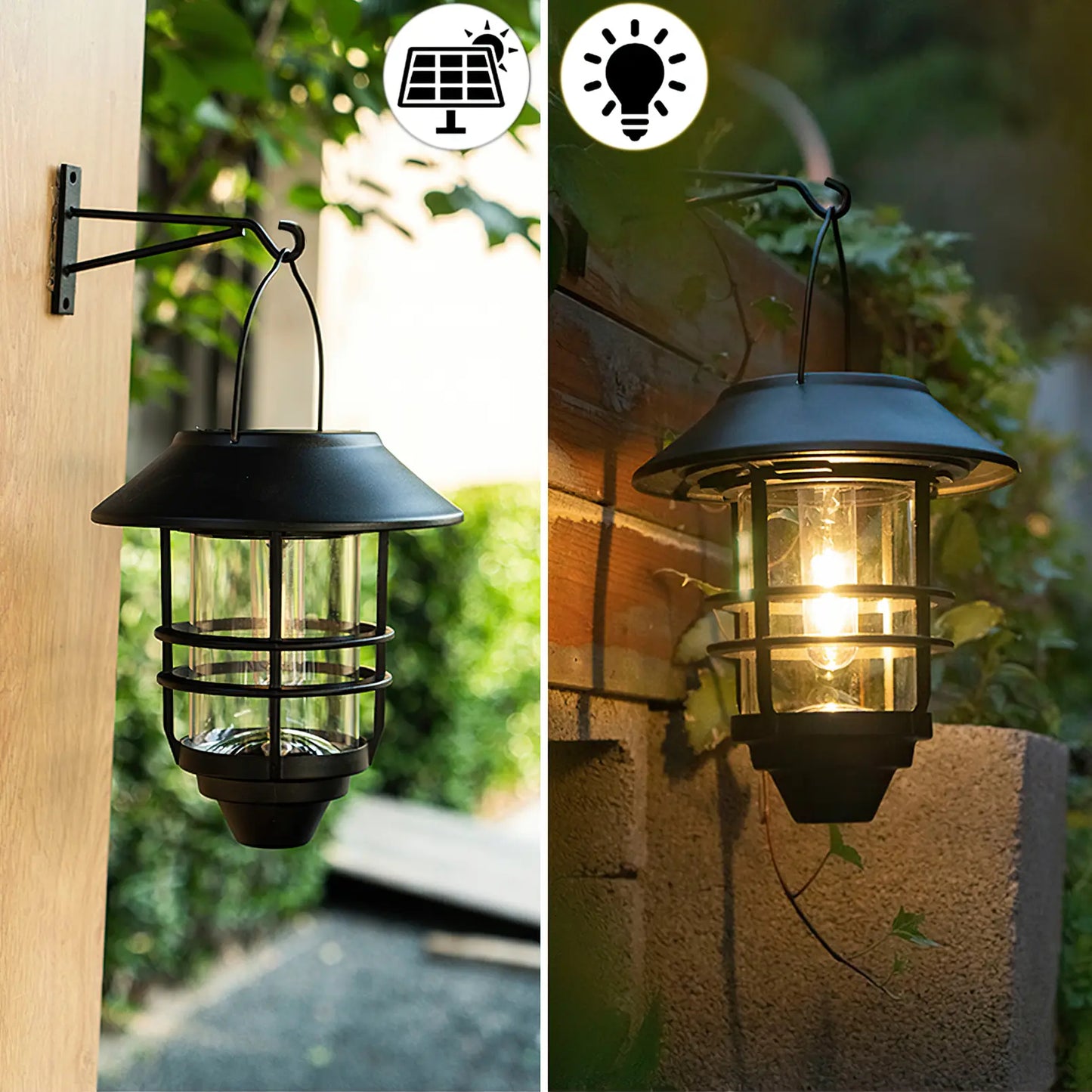 2 Pack Solar Wall Lanterns, IP65 Waterproof Dusk to Dawn Hanging Lights