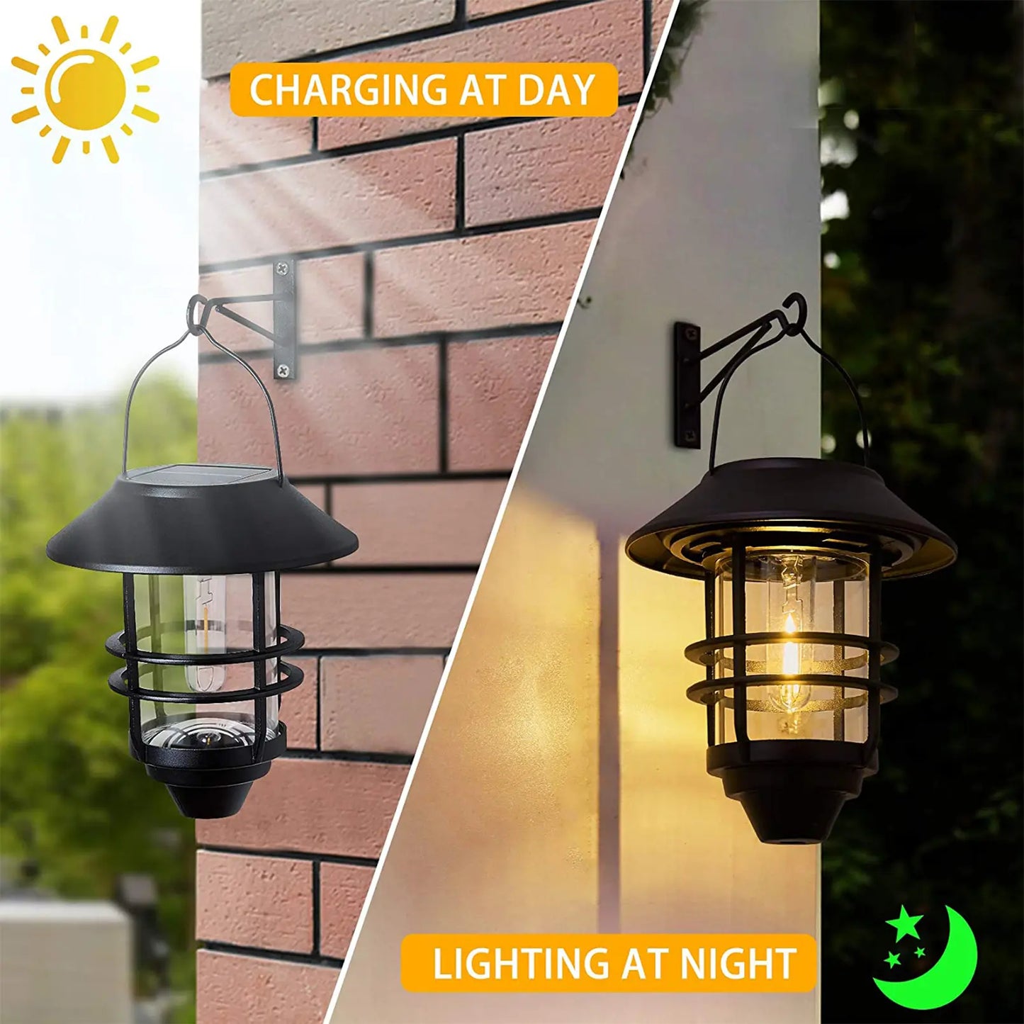 2 Pack Solar Wall Lanterns, IP65 Waterproof Dusk to Dawn Hanging Lights