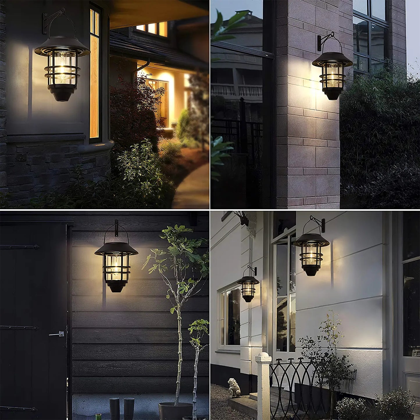 2 Pack Solar Wall Lanterns, IP65 Waterproof Dusk to Dawn Hanging Lights
