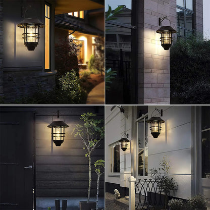 2 Pack Solar Wall Lanterns, IP65 Waterproof Dusk to Dawn Hanging Lights