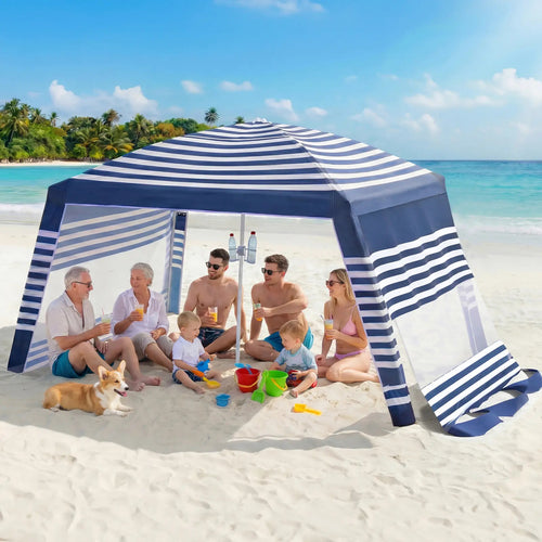 8×8FT Beach Tent UPF50+ Sun Shade, Wind Resistant Foldable Canopy
