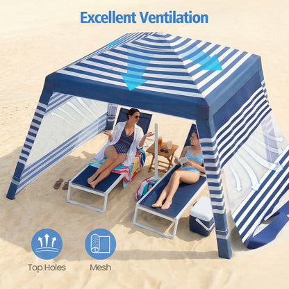 8×8FT Beach Tent UPF50+ Sun Shade, Wind Resistant Foldable Canopy
