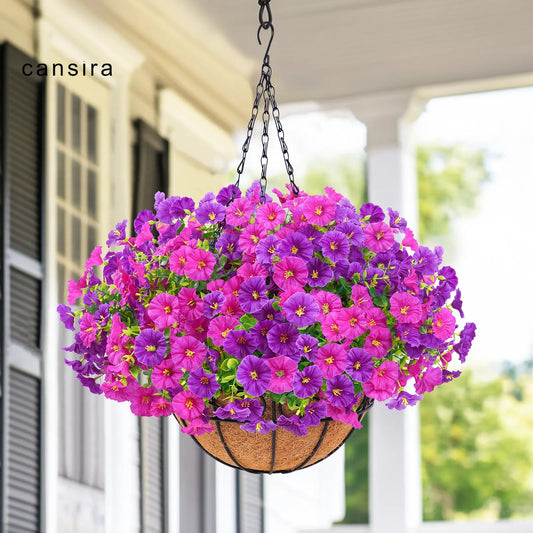 UV Resistant Artificial Hanging Flower Basket for Outdoor Decor