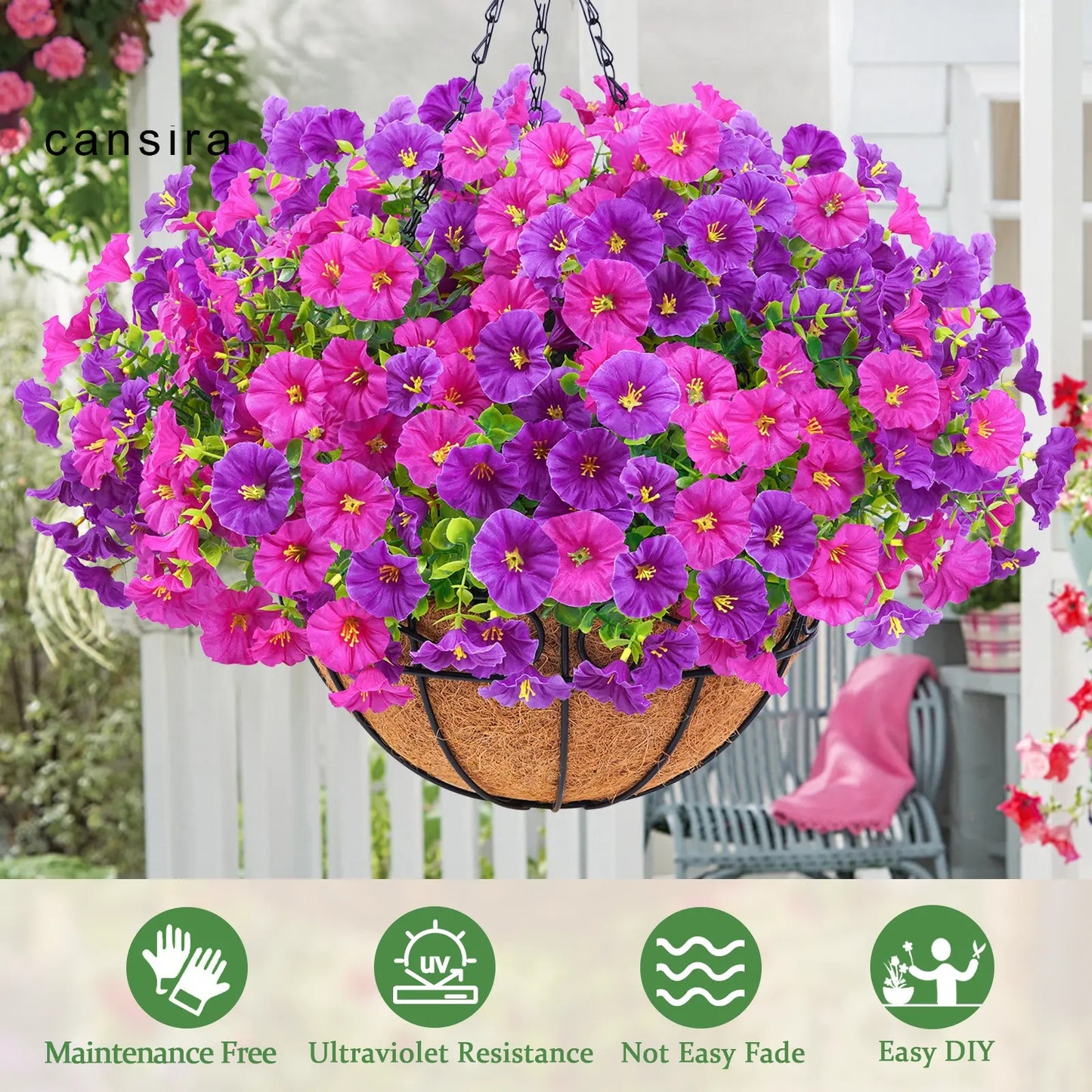 UV Resistant Artificial Hanging Flower Basket for Outdoor Decor