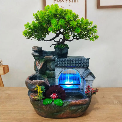 Desktop Mini Waterfall Fountain with LED Light, Stress Relief Home Decor & Gift