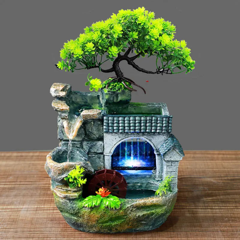 Desktop Mini Waterfall Fountain with LED Light, Stress Relief Home Decor & Gift