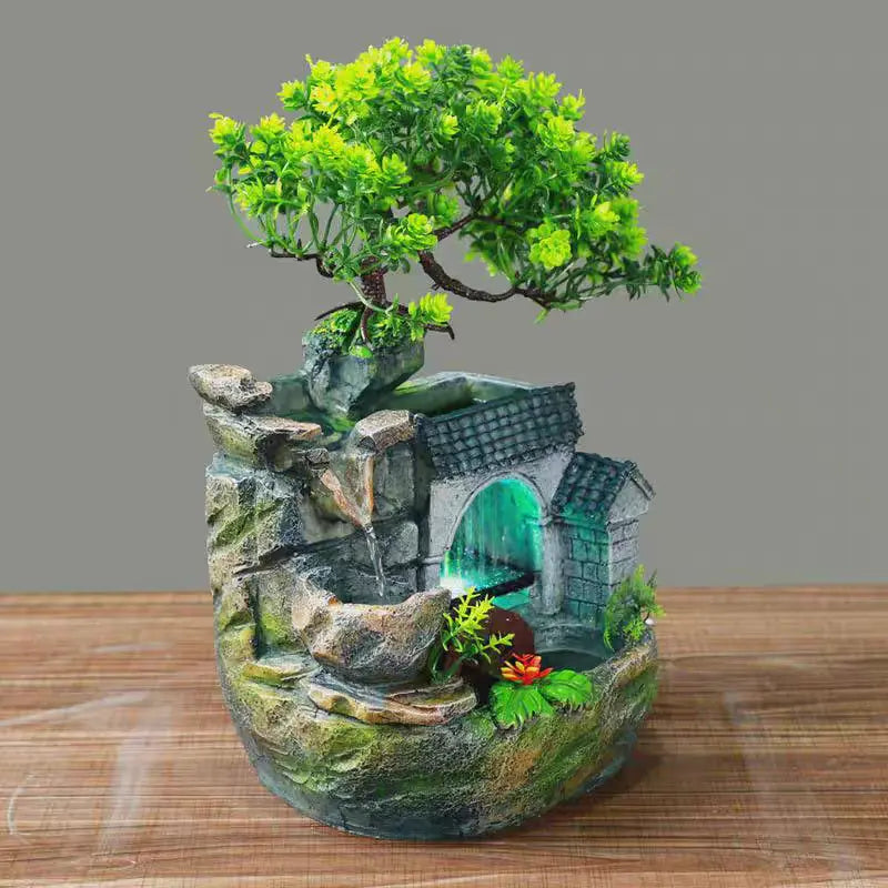 Desktop Mini Waterfall Fountain with LED Light, Stress Relief Home Decor & Gift