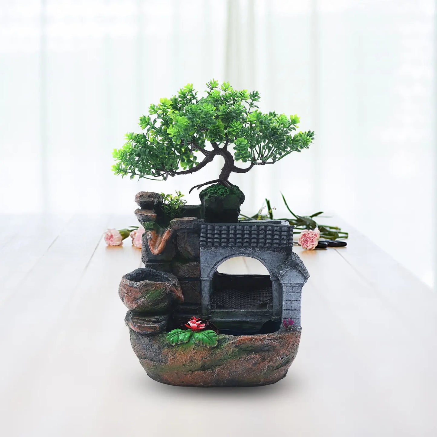 Desktop Mini Waterfall Fountain with LED Light, Stress Relief Home Decor & Gift