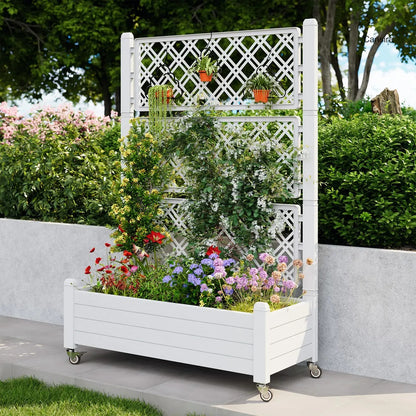 Rolling Garden Trellis Planter Box with Wheels