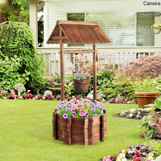 Wooden Wishing Well Planter for Garden