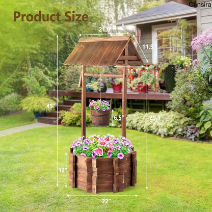 Wooden Wishing Well Planter for Garden