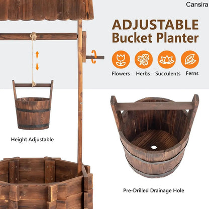 Wooden Wishing Well Planter for Garden