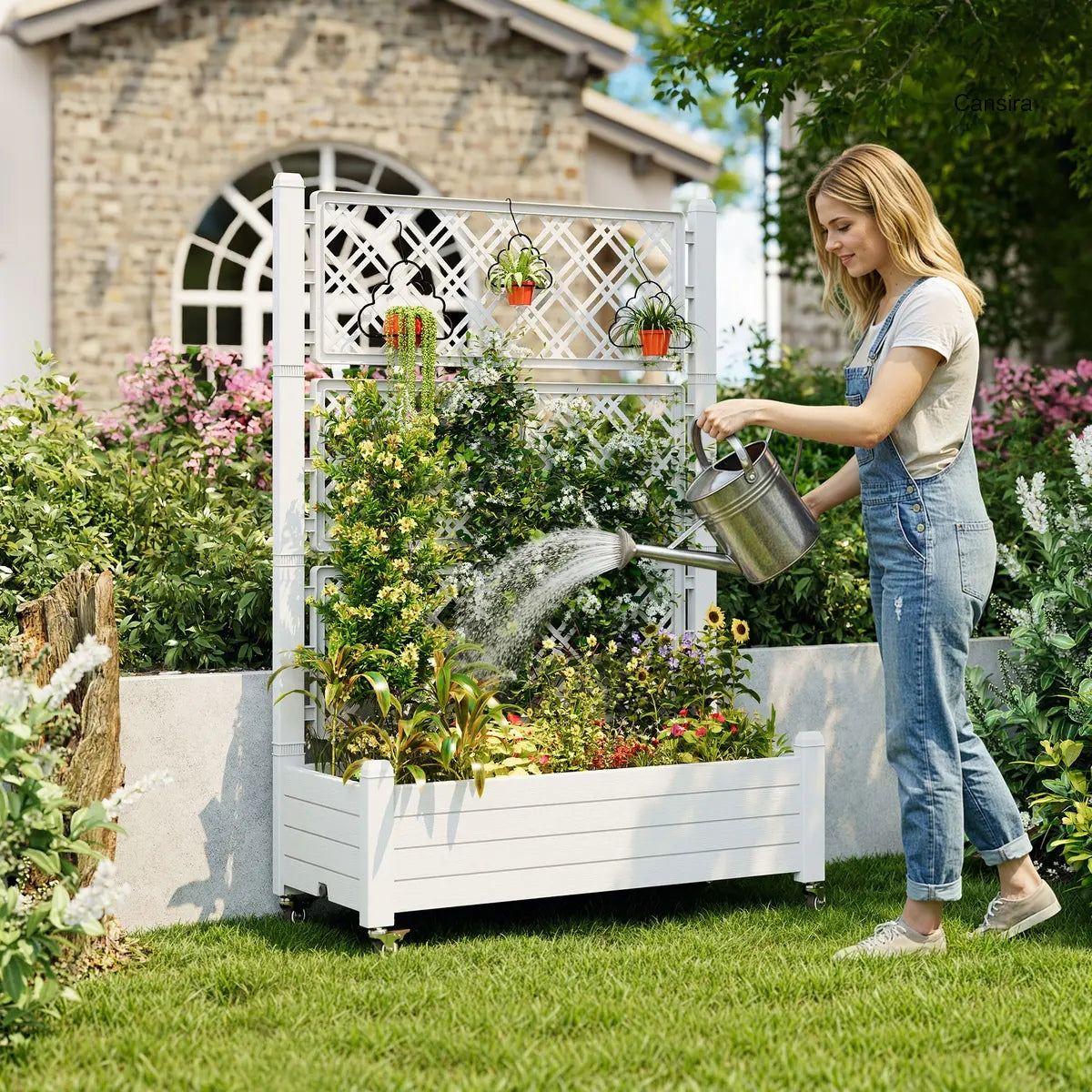 Rolling Garden Trellis Planter Box with Wheels