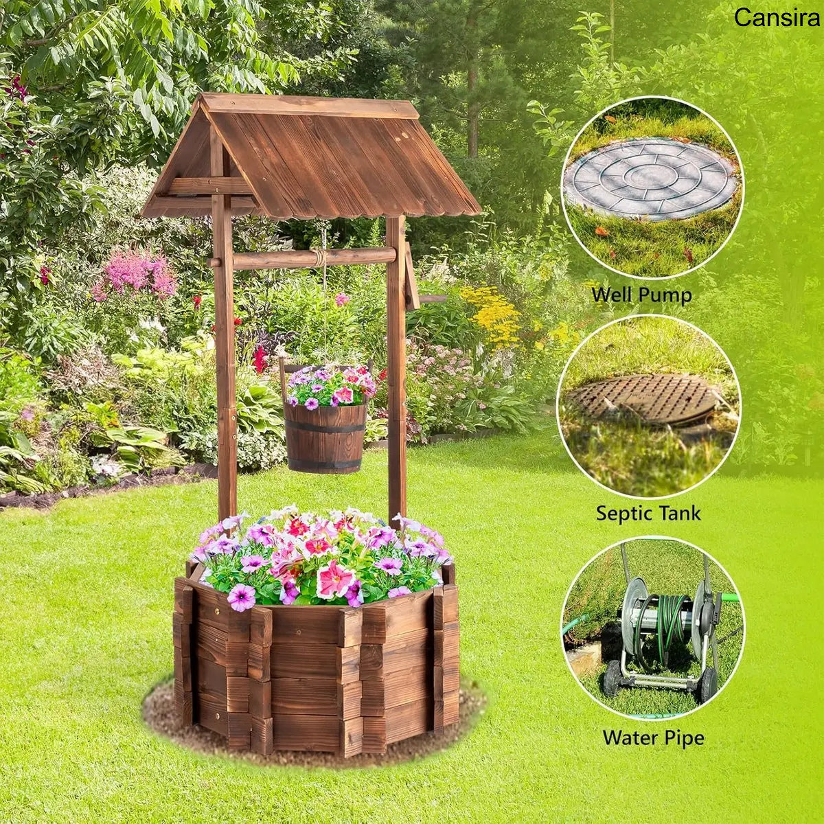 Wooden Wishing Well Planter for Garden