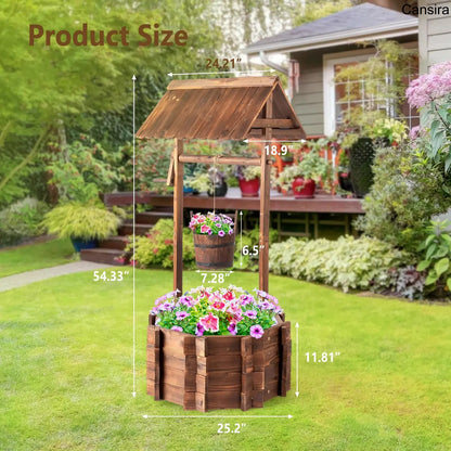Wooden Wishing Well Planter for Garden