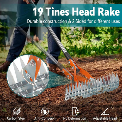 15" Heavy Duty Metal Thatch Rake, 5FT Adjustable Handle for Lawn Care