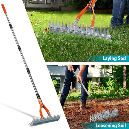 15" Heavy Duty Metal Thatch Rake, 5FT Adjustable Handle for Lawn Care