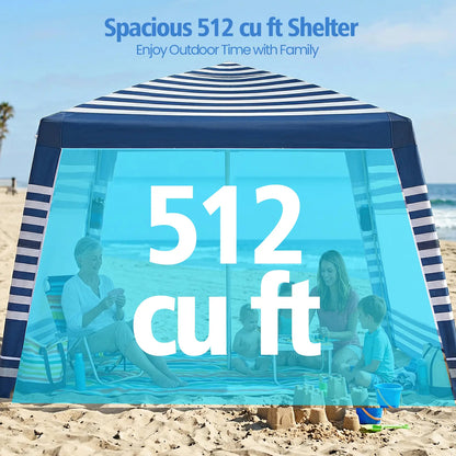 8×8FT Beach Tent UPF50+ Sun Shade, Wind Resistant Foldable Canopy